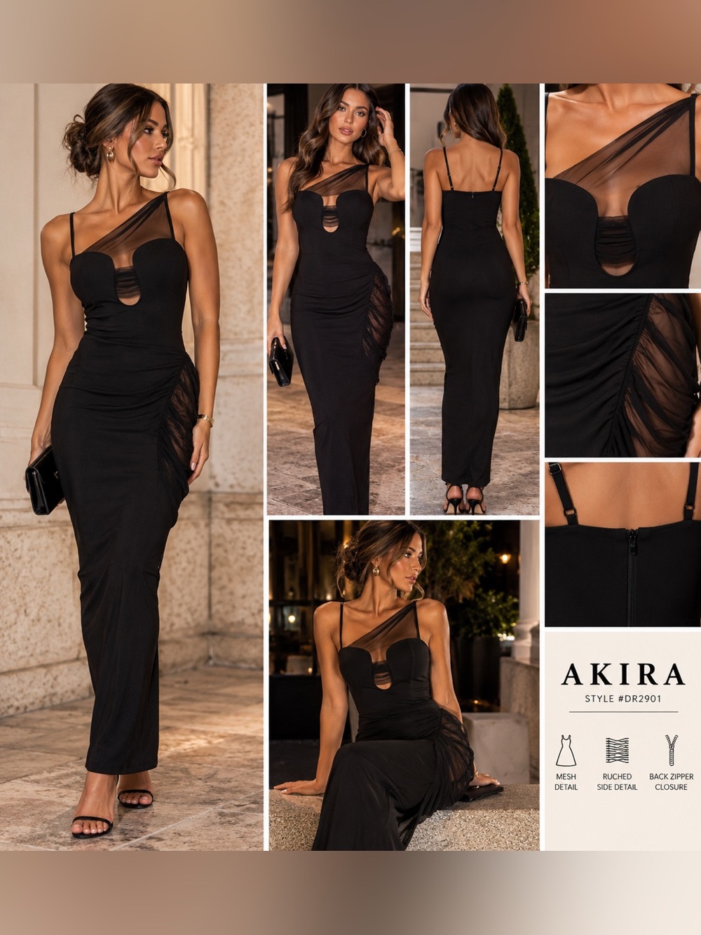 AKIRA Black Mesh Asymmetrical Bodycon Maxi Dress Size M